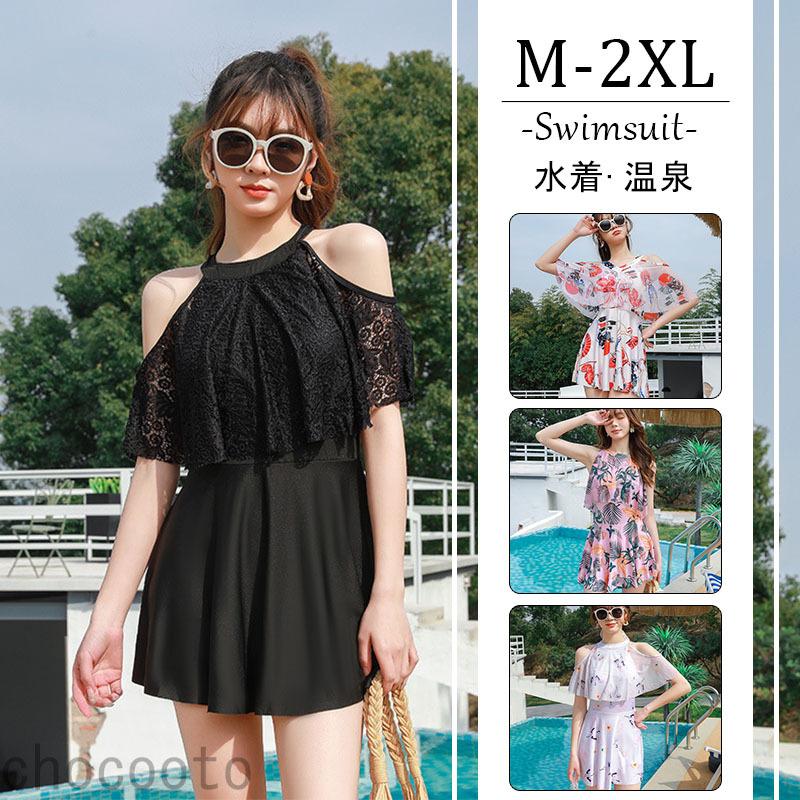 一部即納 水着 レディース ワンピース 大きい 体型カバー 着痩せ ママ水着 フレア 胸元 お腹 お尻 太ももカバー シンプル セクシー オトナ女子 可愛い お洒落 Ooo192 Chocooto 通販 Yahoo ショッピング