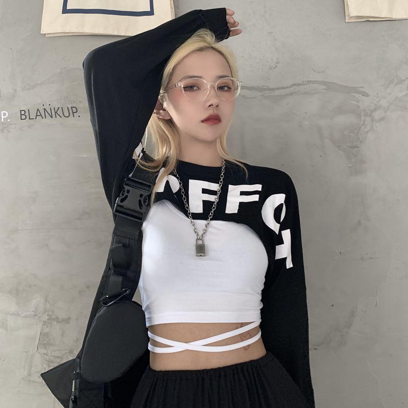 Tシャツ レディース 英語のアルファベット長袖チェック柄 2点セットへそ出し ショート丈 トップス 韓国ファッション原宿ヒップホップ ダンス衣装 ストリート風 Z253 Chocooto 通販 Yahoo ショッピング