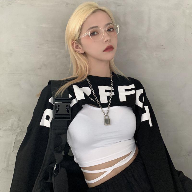 Tシャツ レディース 英語のアルファベット長袖チェック柄 2点セットへそ出し ショート丈 トップス 韓国ファッション原宿ヒップホップ ダンス衣装 ストリート風 Z253 Chocooto 通販 Yahoo ショッピング