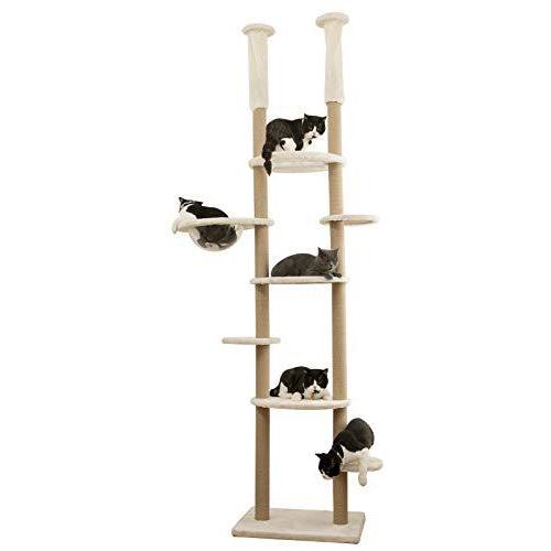 Mwpo 透明宇宙船 窓付きの透明ステップ 突っ張りタイプキャットタワー 透明ボール 透明ハンモック おうちで木? 