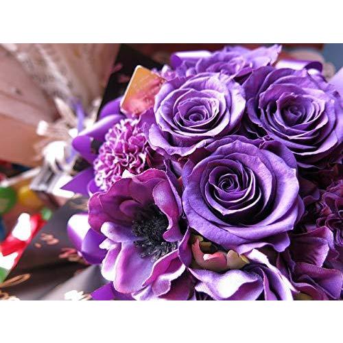 喜寿お祝い 77歳 花束風 紫バラ４ プリザーブドフラワー入りギフト クリアーケース付き 枯れない 