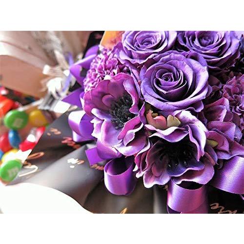 喜寿お祝い 77歳 花束風 紫バラ４ プリザーブドフラワー入りギフト クリアーケース付き 枯れない 