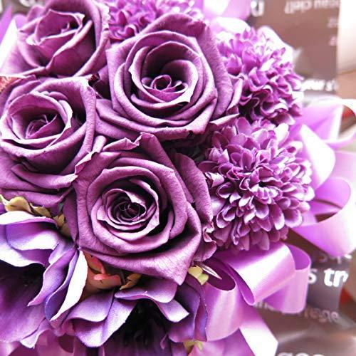 喜寿お祝い 77歳 花束風 紫バラ４ プリザーブドフラワー入りギフト クリアーケース付き 枯れない 