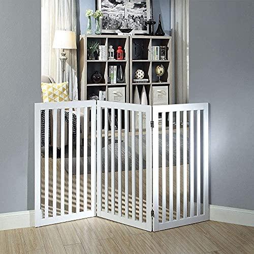 unipaws ハイタイプペットゲート置くだけ木製バリア、犬用フェンス 、白い ペット用品