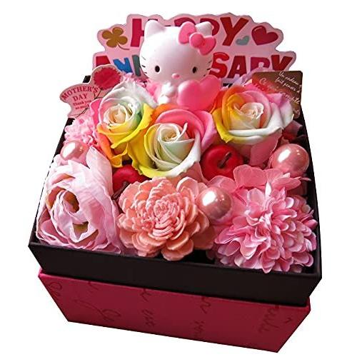 割引ファッション 誕生日プレゼント 彼女 キティ入り 花 フラワーギフト レインボーローズ プリザーブドフラワー入りギフト キティちゃん プリザーブドフラワーフレンチbox 安い販アイテム Ssl Daikyogo Or Jp