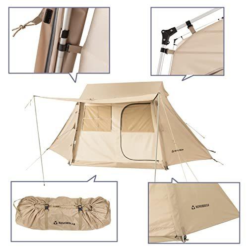 NINEHILLS(ナインヒルズ)ロッジ型テント 小屋型テント 一体型フレーム 設営簡単 アウトドア キャンプテント SENAI 48（4人用）サンドカラー