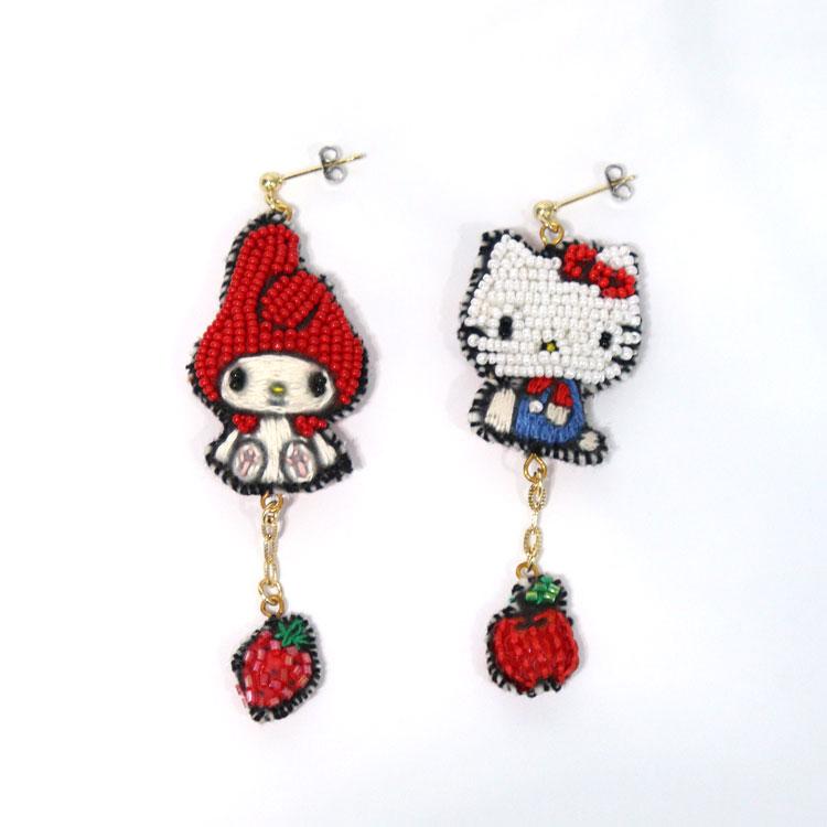刺繍 ピアス Hellokitty and Mymelody PIE3897 メール便 送料無料