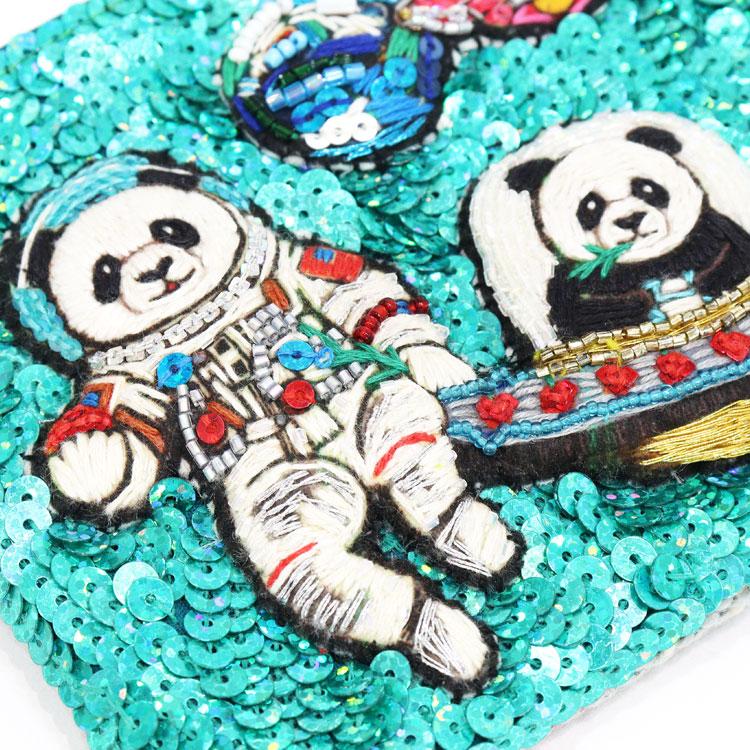 タマオワールド 宇宙パンダ スパンコール 刺繍 ポーチ メール便 送料