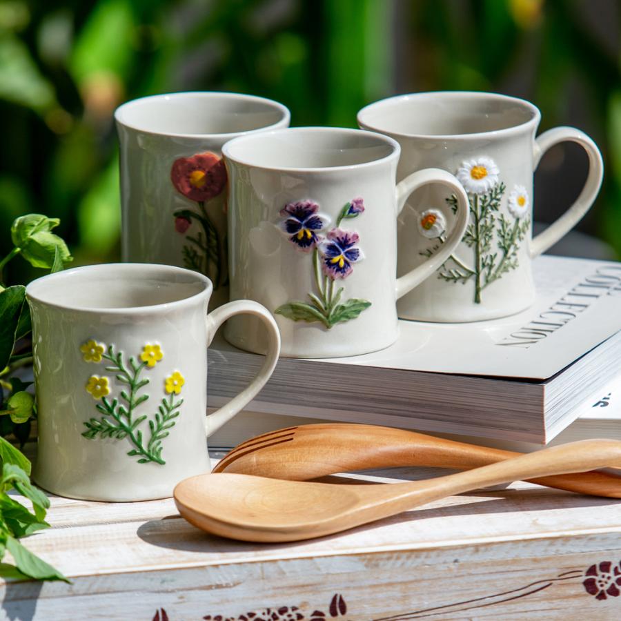 BISQUE マグカップ 花柄 陶器 マグ 花 おしゃれ 北欧 コーヒーマグ