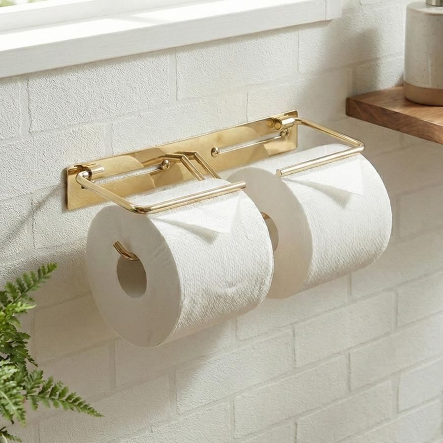 トイレットペーパーホルダー 2連 真鍮 ダブル おしゃれ 完成品