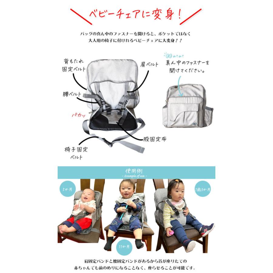 マザーズバッグ おむつポーチ リュック 大容量 軽量 5way ベビーチェア