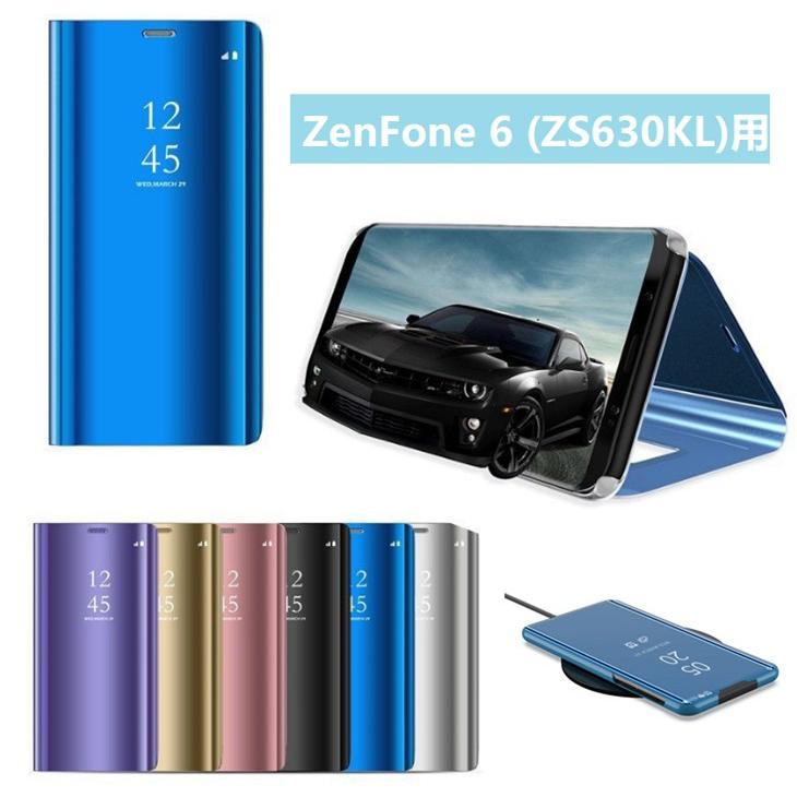 Asus ZenFone 6 ZS630KL 用保護カバー メッキ 2021 鏡面 激安価格の 表面半透明ミラー スタンド機能付き 液晶保護ブックカバー ワイヤレス充電対応 光沢 手帳型