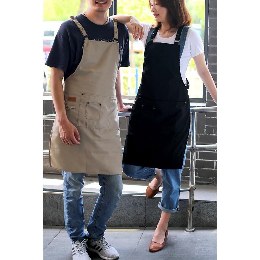 エプロン サロペット サロン カフェ クロス ワーク ブラック 男女兼用