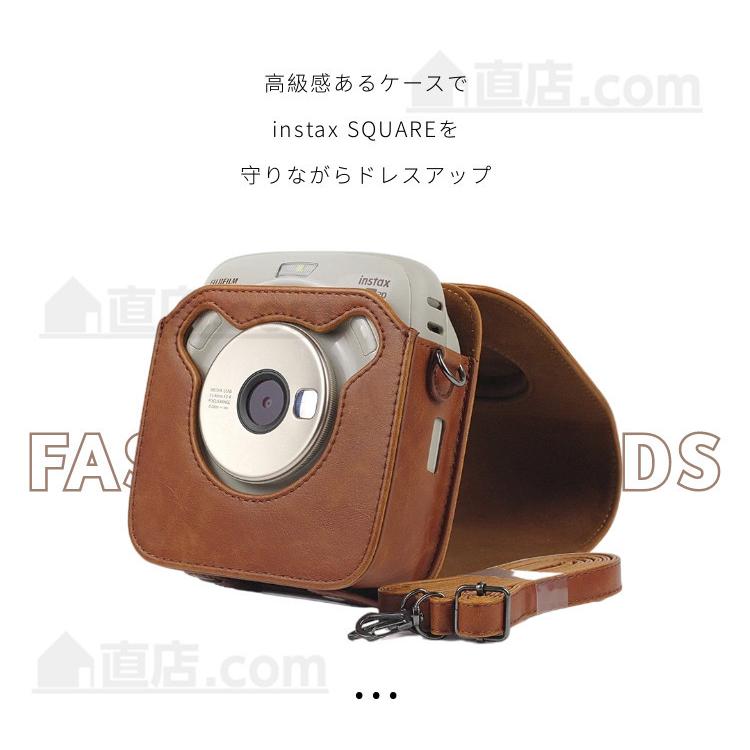 富士FUJIFILMインスタントカメラチェキスクエア instax SQUARE SQ20/SQ10用レザーケース カバー収納ポーチバッグカバン/ストラップ付属 宅配便発送｜chokuten-shop｜03