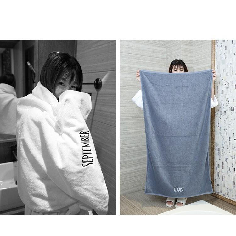 北欧風 1月-12月 英語刺繍バスタオル フェイス 大判ホテルタオル 70