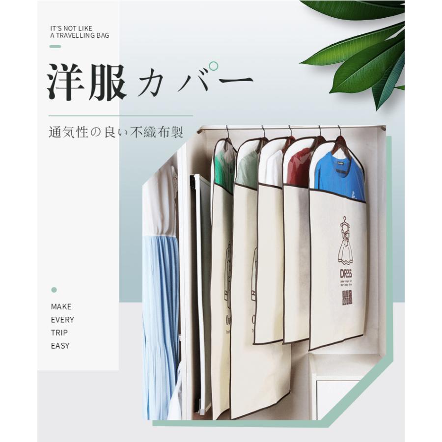 洋服カバー 5枚組 不織布 衣類カバー 防水 防虫 防塵 防湿 透明窓付き 半透明式 底までカバー スーツカバー 型崩れ防止 衣装カバー ファスナー付け 新品