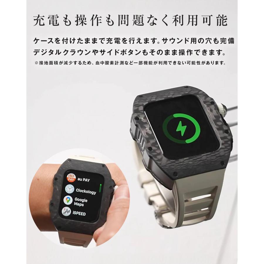 Apple watch バンド メンズ カーボン ケース 一体型 高級 アップル 
