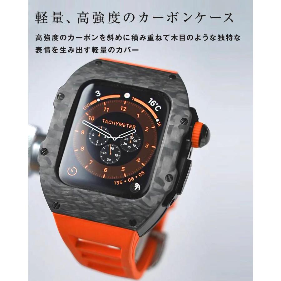 Apple watch バンド メンズ カーボン ケース 一体型 高級 アップル 