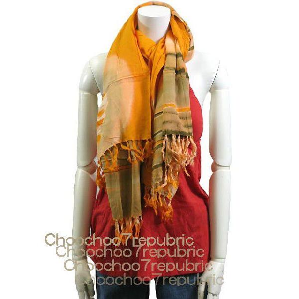 Choochoo7 マフラー エスニック オレンジ オーバーダイ ショール ソリッドストール ボヘミアン レディース 大判 橙 雑貨 人気の ファッションブランド ショール