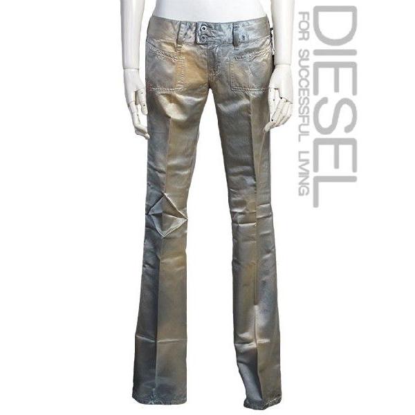 Diesel Women パンツ サイズ 27インチ ロング グレー 灰 美脚 メタリックシャイニー ローライズ フレア レディース ボトムス Blueproperty Es