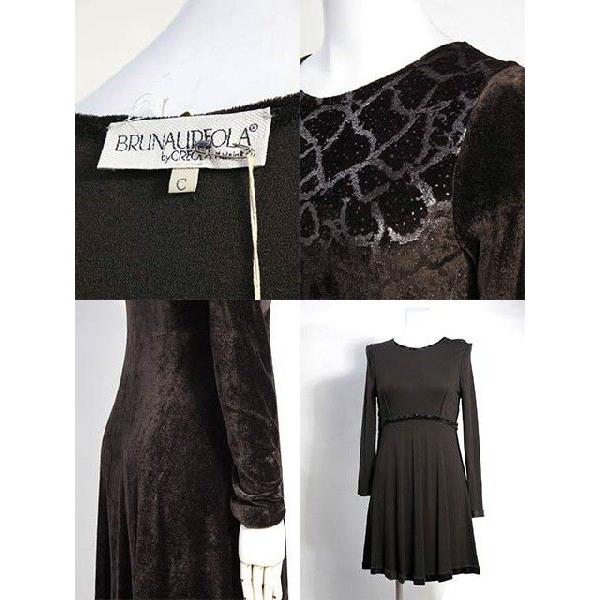 即納 最大半額 Brunaureola ワンピース イタリアサイズ 44 13号 15号 ミニ丈 ブラウン 茶 ベロアワンピース レディース ワンピース パーティドレス