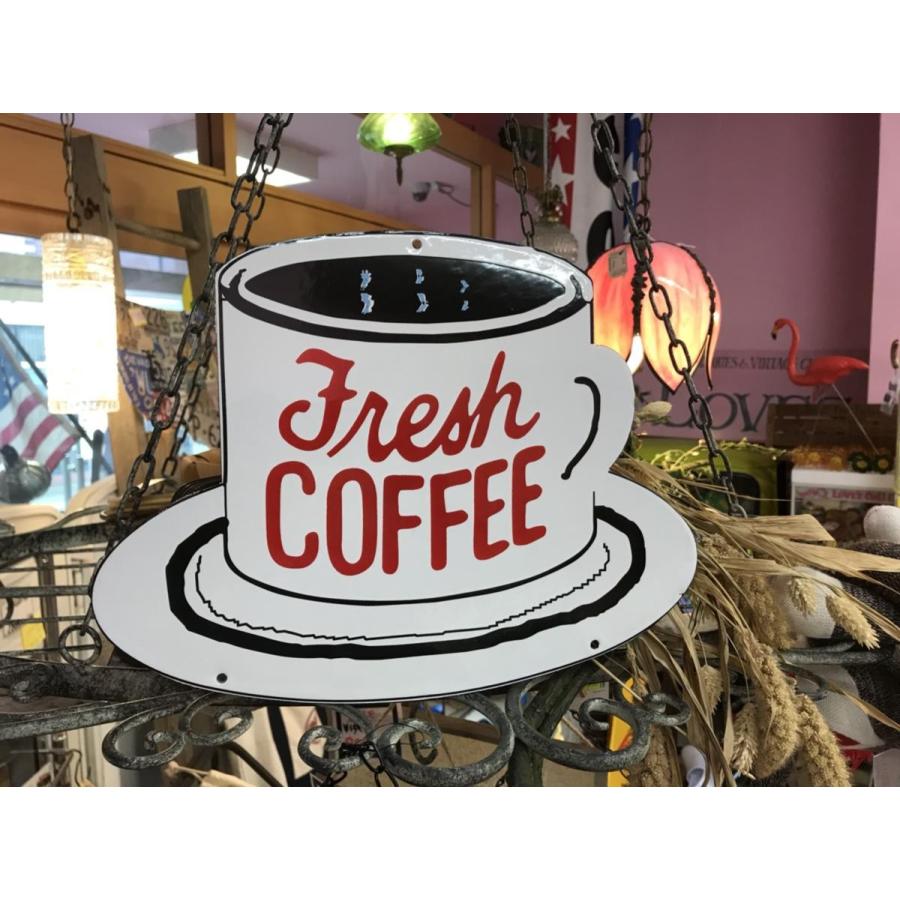 ホーロー看板 Fresh COFFEE 琺瑯サイン エナメルサイン コーヒーカップ 