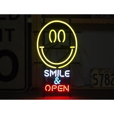 ネオンサイン　スマイル　オープン　ガレージ　店舗照明　ネオンライト　OPEN　ネオン管　SMILE　アメリカン雑貨