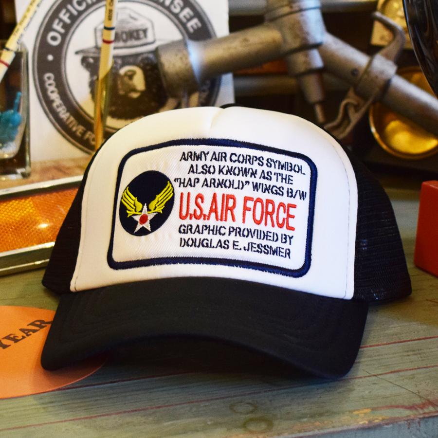 80sビンテージ米軍USAFミリタリー軍物エアフォース メッシュキャップ帽子 黒 アメリカンレーシング メッシュキャップ U.S.AIR FORCE（BLACK