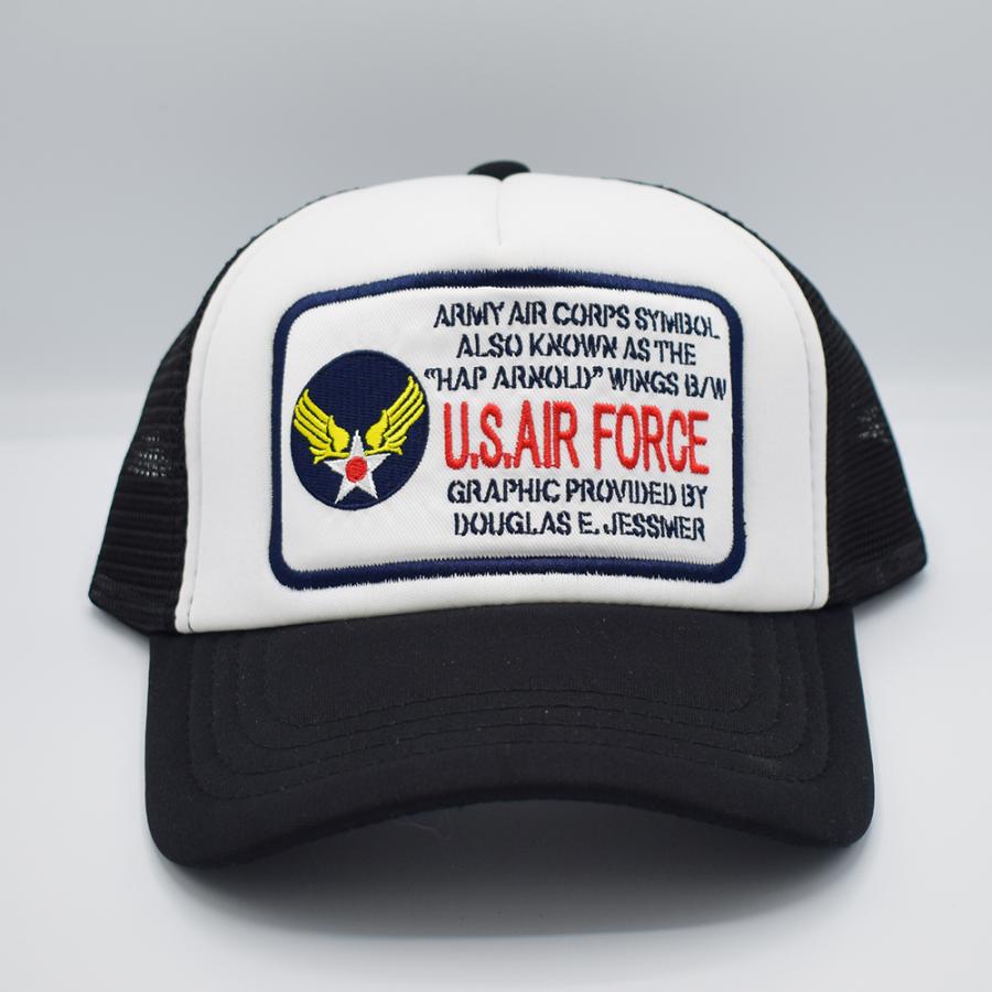 80sビンテージ米軍USAFミリタリー軍物エアフォース メッシュキャップ帽子 黒 アメリカンレーシング メッシュキャップ U.S.AIR FORCE（BLACK