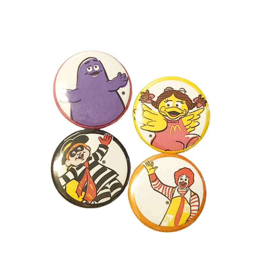 マクドナルドランド　キャラクター　缶　4つセット　ロナルド　アメトイ 缶バッチ McDonald's キャラクター 4個セット / 缶バッジ 直径3cm