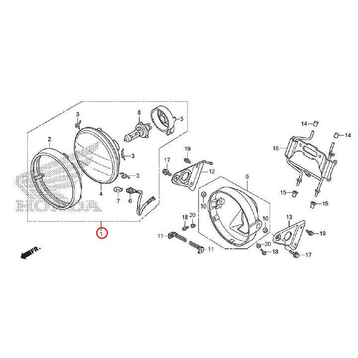 美品HONDA純正部品ヘッドライトケースレンズユニットCG125CB125T 56573 ホンダ JC06-160〜 CB125T '01 12V 純正 ヘッドライト 角目
