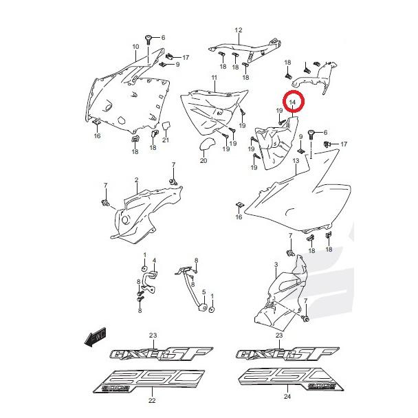 SUZUKI 純正 ジクサーSF250 左 インナーサイドカウル #94442-41K00-000