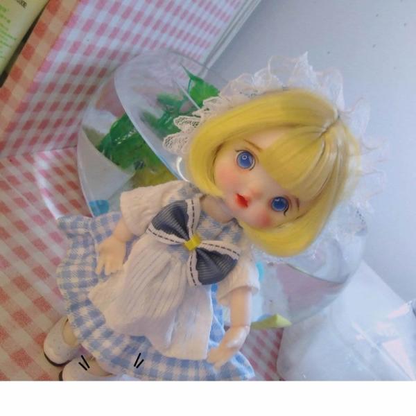 1/8 bjd ドール服16-17cmドール 青いチェックのメイド服OB11 ドール服