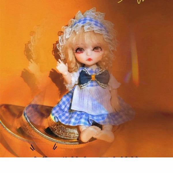 1/8 bjd ドール服16-17cmドール 青いチェックのメイド服OB11 ドール服