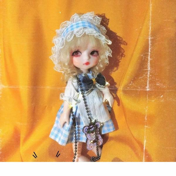 1/8 bjd ドール服16-17cmドール 青いチェックのメイド服OB11 ドール服