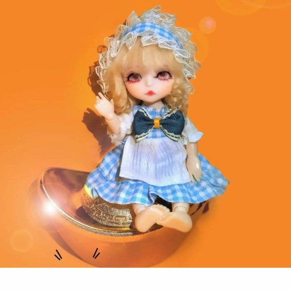 1/8 bjd ドール服16-17cmドール 青いチェックのメイド服OB11 ドール服