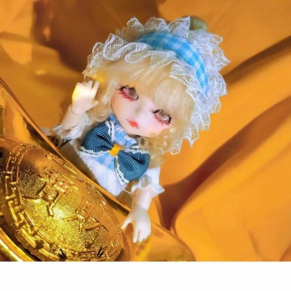 1/8 bjd ドール服16-17cmドール 青いチェックのメイド服OB11 ドール服