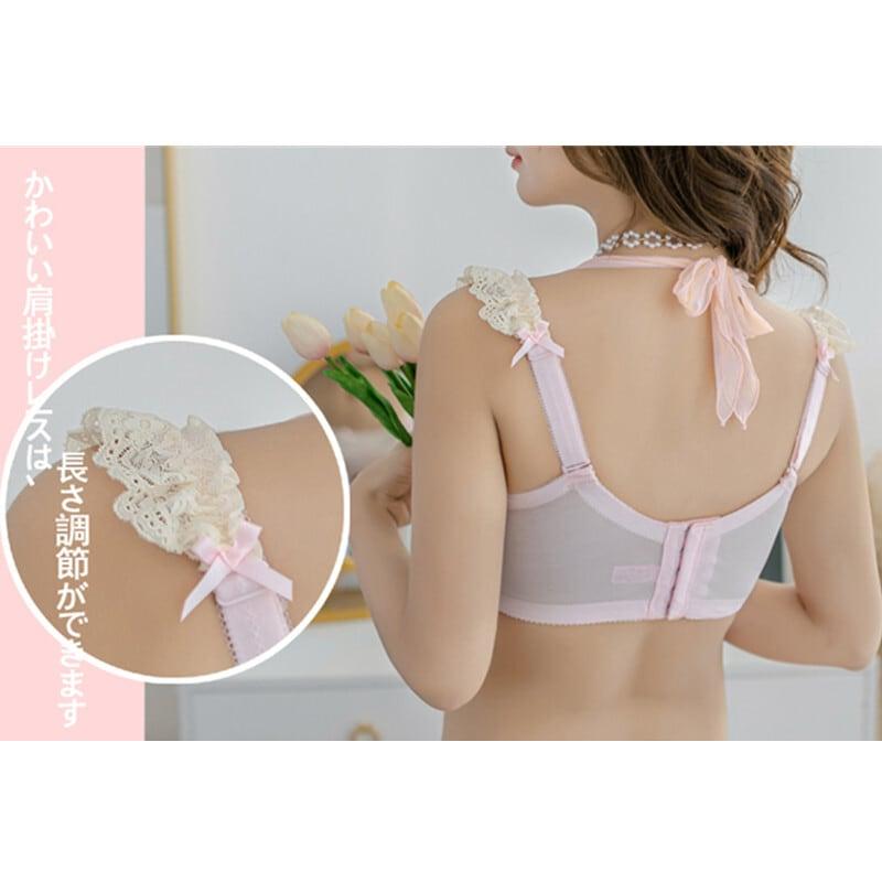 （B-Eカップ）プリンセス リボン レース ボウタイ かわいい 後ろホック ブラショーツセットの画像