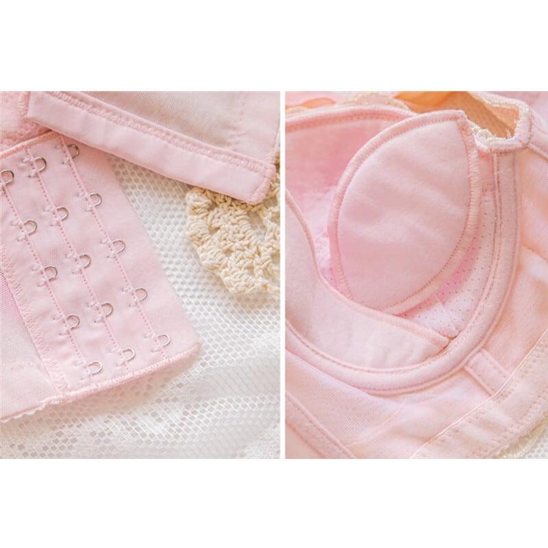 （B-Eカップ）プリンセス リボン レース ボウタイ かわいい 後ろホック ブラショーツセットの画像