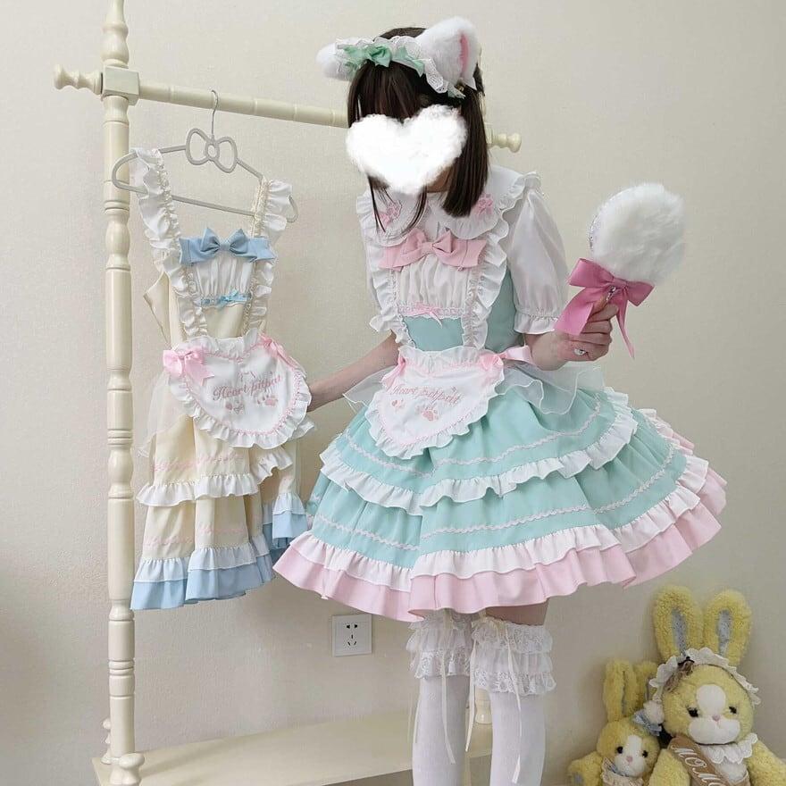 メイド服 ジャンパースカート フリル 夢かわいい エプロン