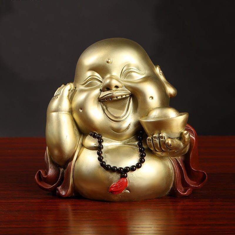 金運招来　金運　布袋様　天然石　オニックス　縁起物　インテリア　未使用　特大 布袋様 オブジェ 金 ゴールド 開運 運気 風水 仏像 神様 インテリア