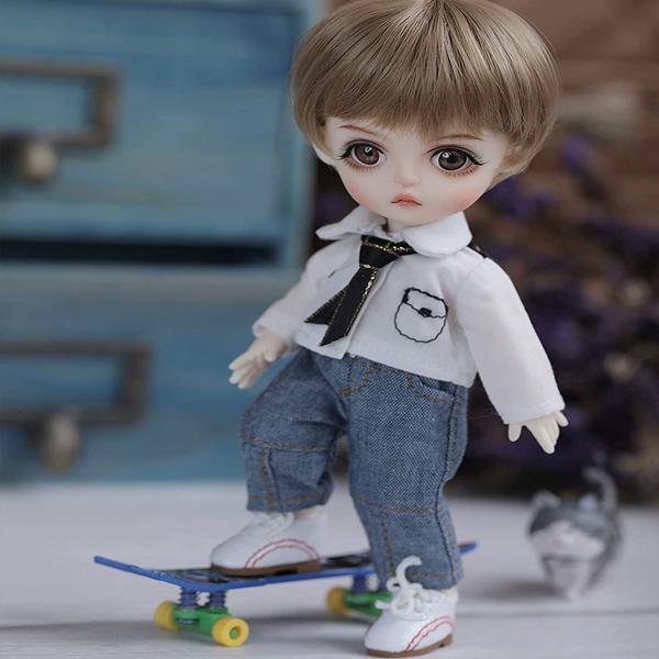 BJD 人形 1/8 SD 人形 6 インチ ラブリー 球体関節人形 フル 服 靴 ウィッグ 顔メイク 純粋な職人技 グッズ 人形 置物用 サプライズ ギフト