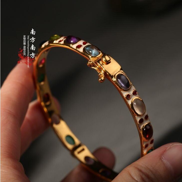 純銀アクセサリー彩銀ハンドメイドタイ古法小衆デザイン女性型レトロ風ハンドブレスレットハンドリングカラフル_2