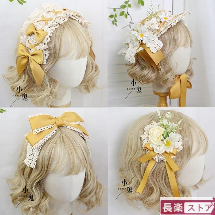 オリジナルジンジャーイエローロリータレースロリータヘアピンフラット
