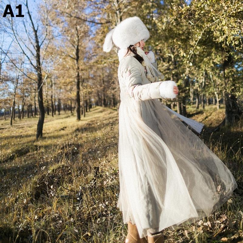 年冬レトロな国風斜め襟漢服襟ダウンジャケット女網糸刺繍厚手コート白アヒルの綿毛_7