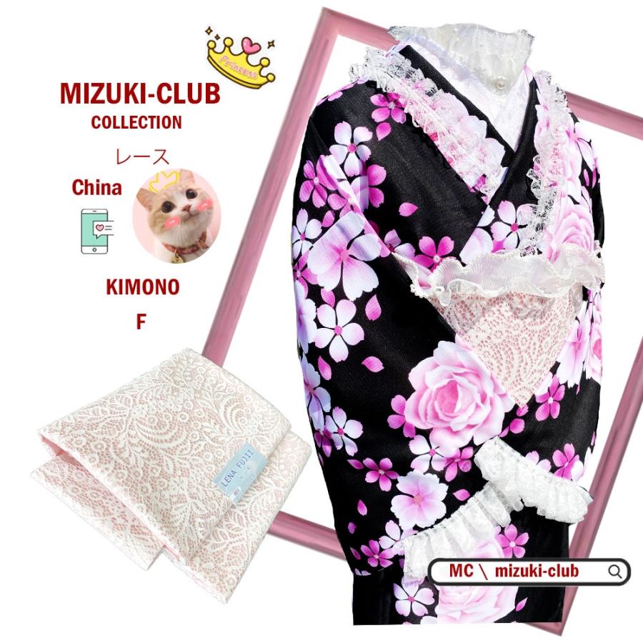 レース洋装小紋和服ロリータセット富士山ブラックピンクローズ_4