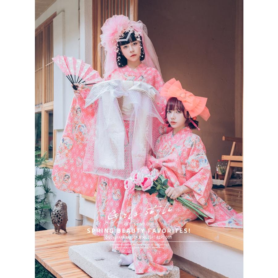 2021年浜崎あゆみ公演衣装芸妓ピンクツルレース柄改良花魁振袖浴衣着物 
