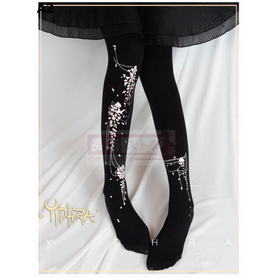 ロリータパンティー 藤こぼれ話]Yidhra夢の魔女ロリータ派手プリントパンティーストッキング ゴシック、ロリータ服