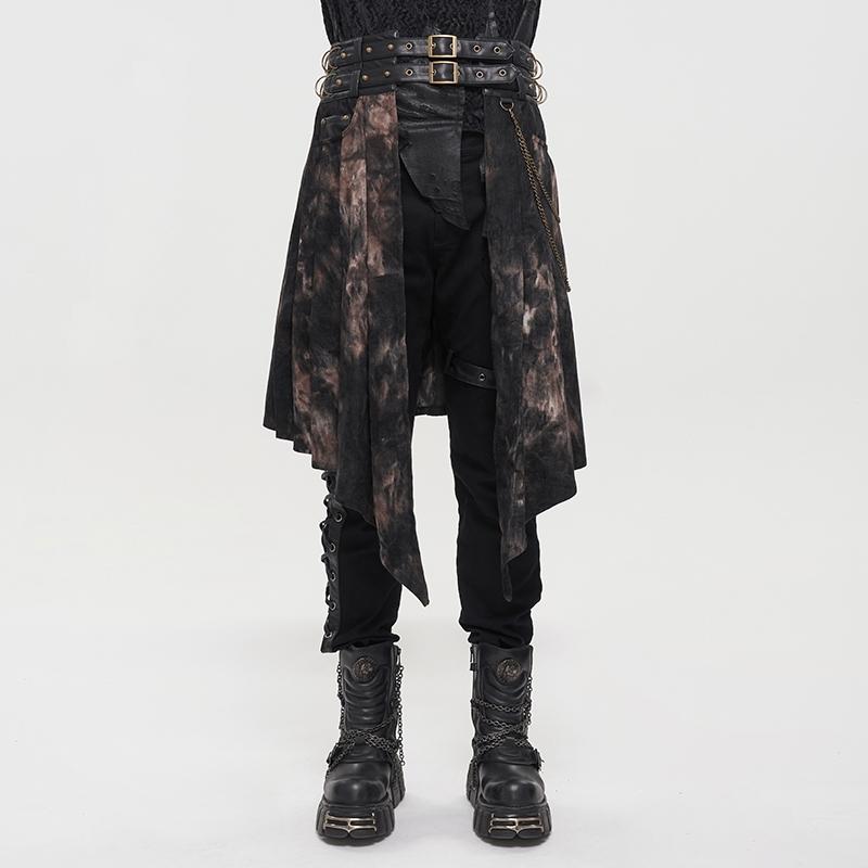 パンク染め男スカートカジュアルダンスパフォーマンス戦スカートコスプレ漫展服飾レトロ侍偽ウエストカバースカート_1