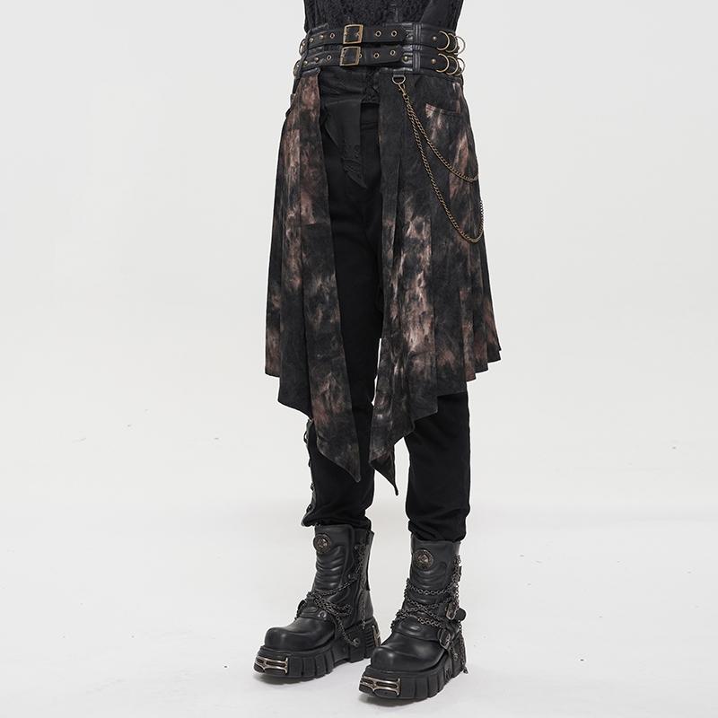 パンク染め男スカートカジュアルダンスパフォーマンス戦スカートコスプレ漫展服飾レトロ侍偽ウエストカバースカート_3